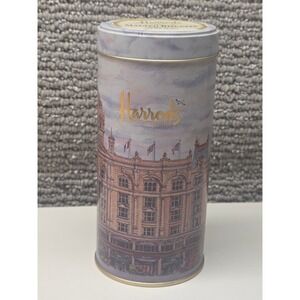 Harrods Knightsbridge London Biscuit Tin Souvenir Metal Cylinder Canister